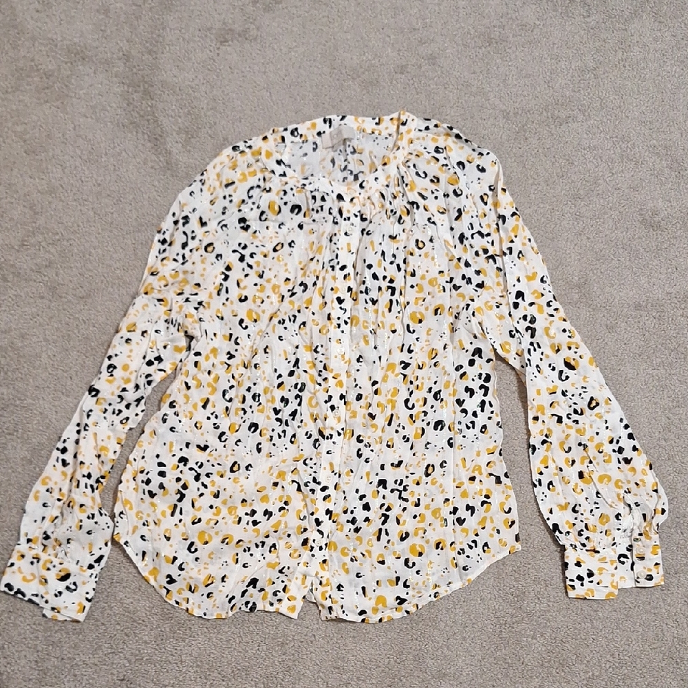 LOFT Women's Button Down Leopard Print Shirt - Black, White, Gold